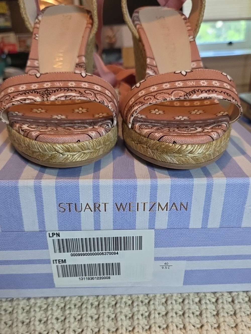 NIB Stuart Weitzman Illeana Bandana Print Espadrille Sandal Rose Pink Size 9.5